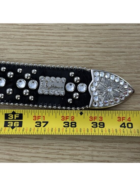 B.B. Simon Swarovski Crystal Studded Leather Belt Black L Made USA New Defect main image 8